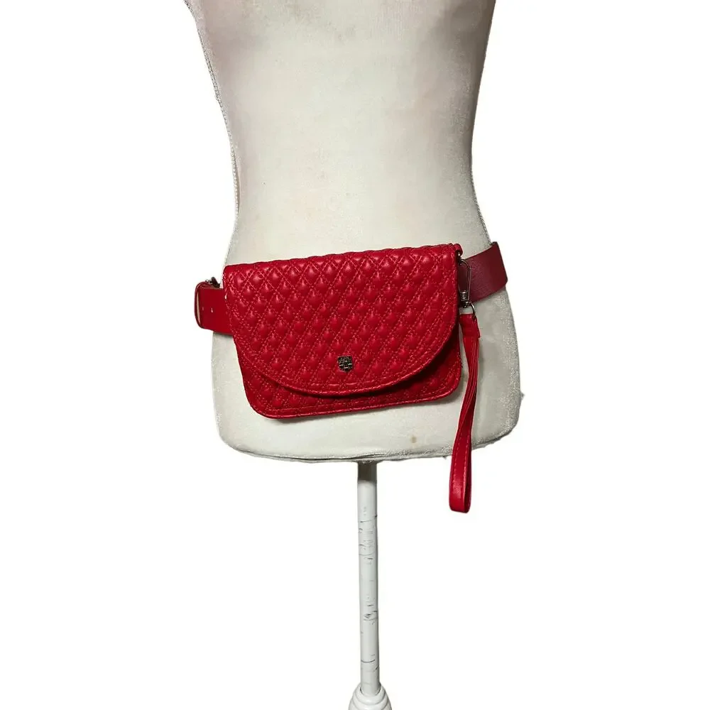 Vince Camuto Red Quilted Faux Leather Belt Bag Fanny Pack Purse Size XL VB503811